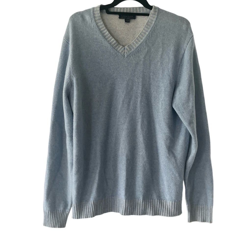 Glen Lyon Pure 100% Cashmere Vneck Blue Sweater size L
